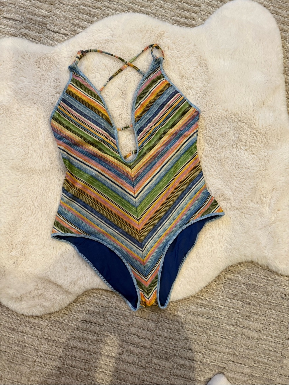 BECCA Blue Multicolor shimmer Strappy One-Piece Swim - Picture 5 of 9